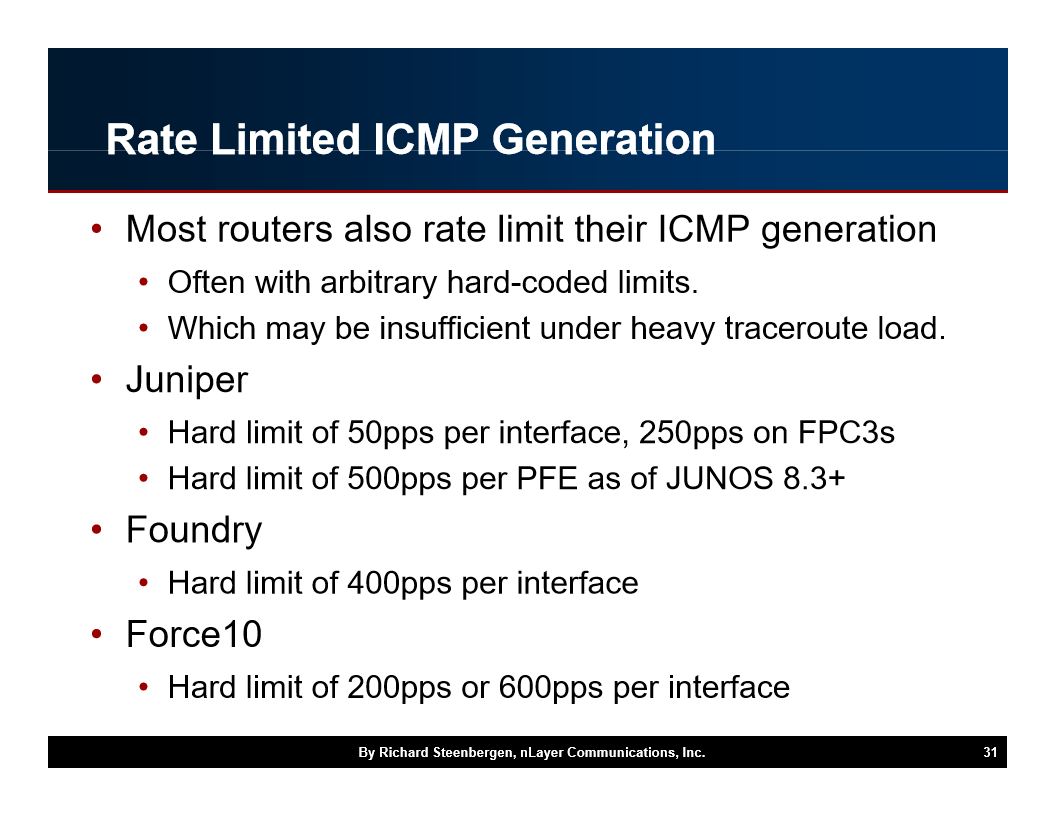 RateLimited ICMPGeneratio Most routers also rate l…