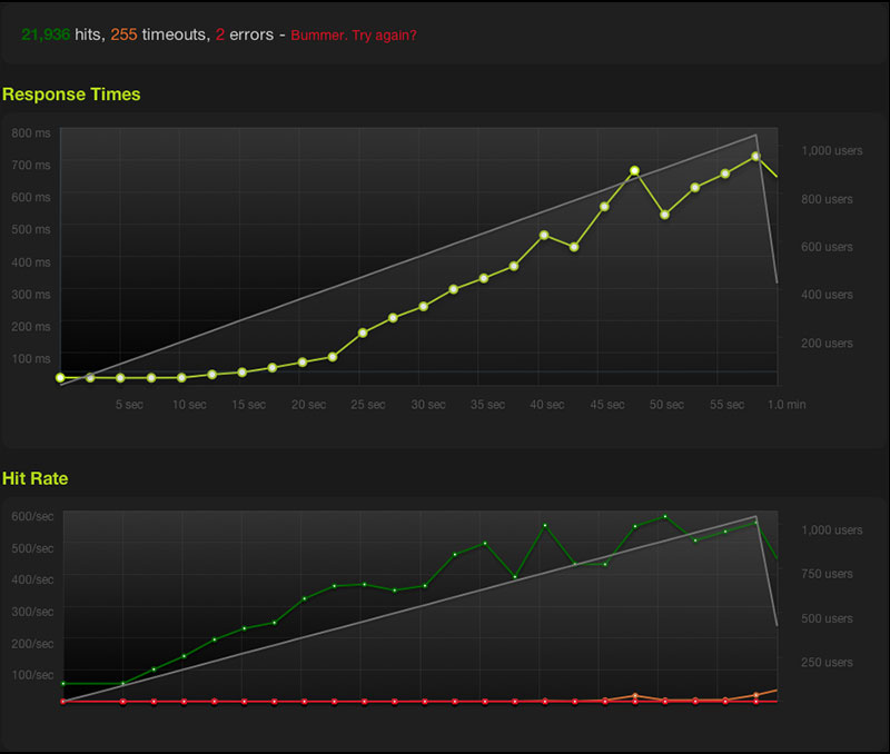 hits, 255 timeouts, Response Times rns Hit Rate er…